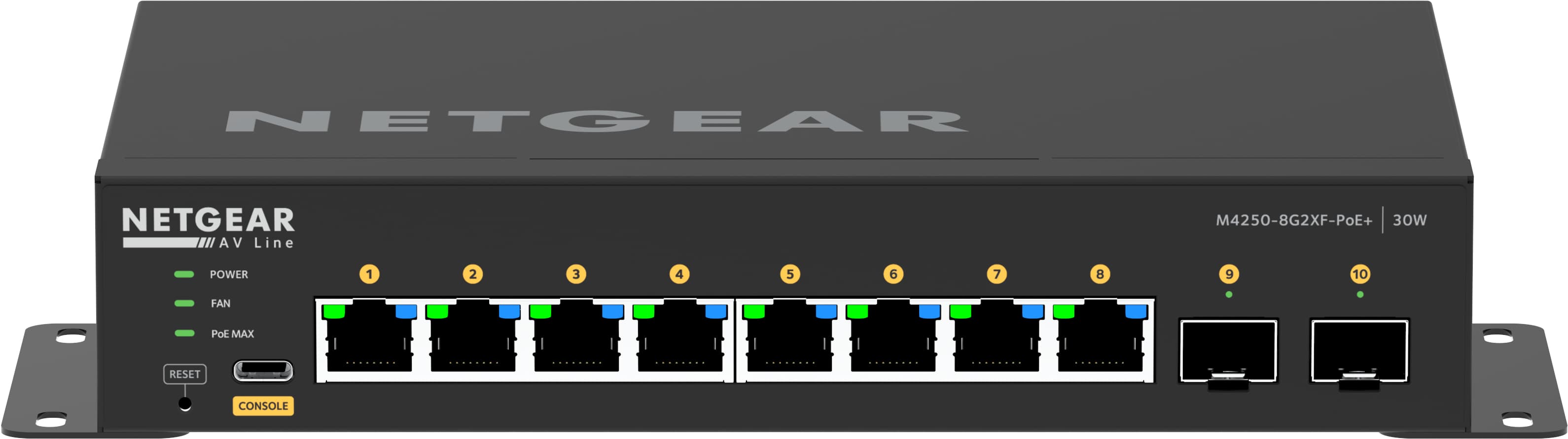 NETGEAR NETGEAR GSM4210PX-100AUS AV Line Managed POE+ Switch 8x1G PoE+ 2x10GigE SFP+ (M4250-8G2XF-PoE+) GSM4210PX-100AUS