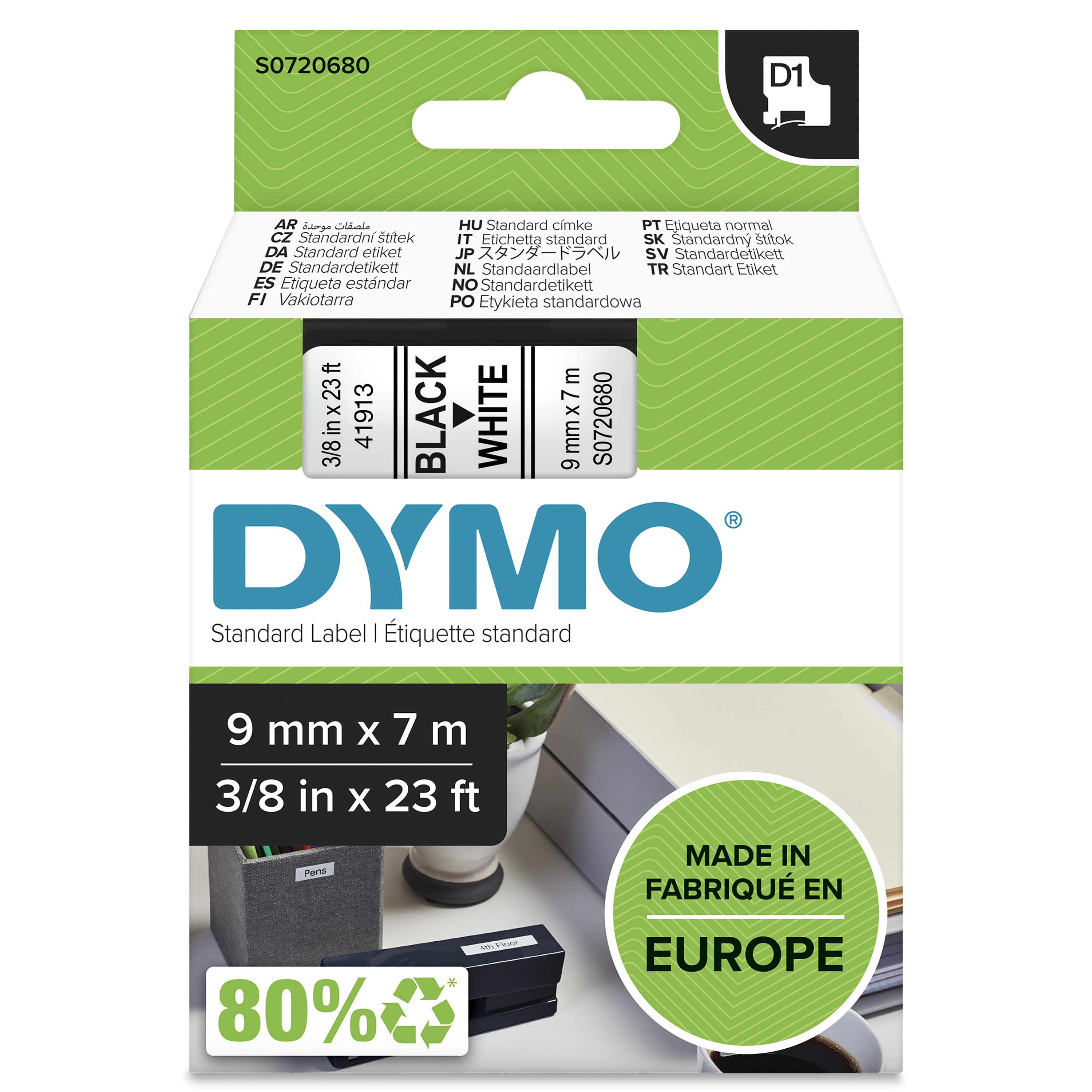 DYMO DYMO Genuine D1 Label Cassette Tape 9mm x 7m BLACK ON WHITE Also Known As: 40913 & 41913 (S0720680) S0720680