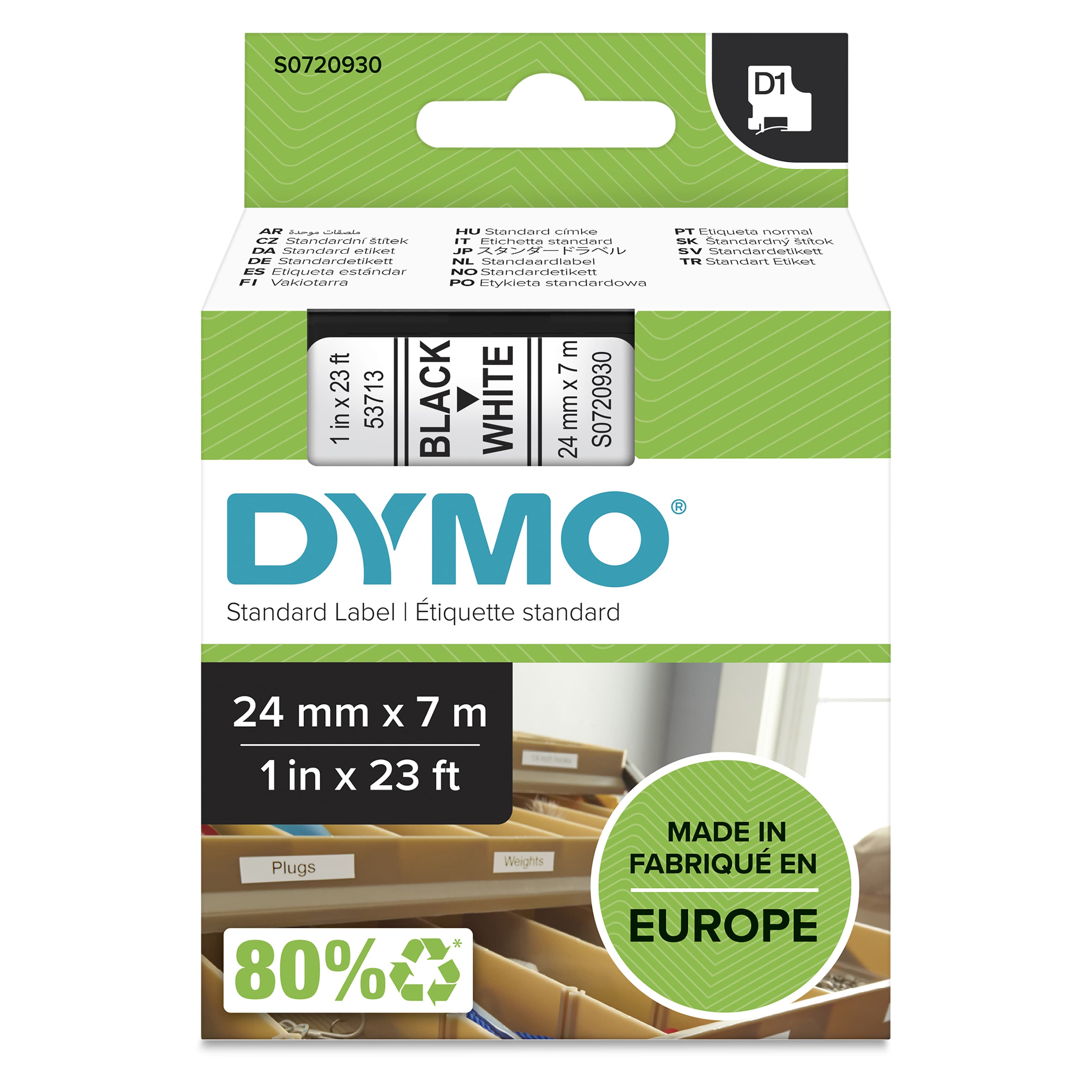 DYMO DYMO Genuine D1 Label Cassette Tape 24mm x 7M Black on White Suitable for the Label Manager (S0720930) S0720930
